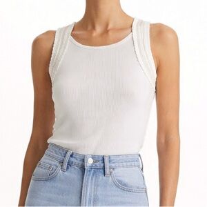 RW&CO. White Ribbed Fitted Frill Sleeve Tank Top M